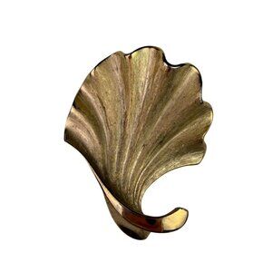 Trifari Gold Tone Textured Leaf Brooch Pin Polished Vintage Jewelry Signed